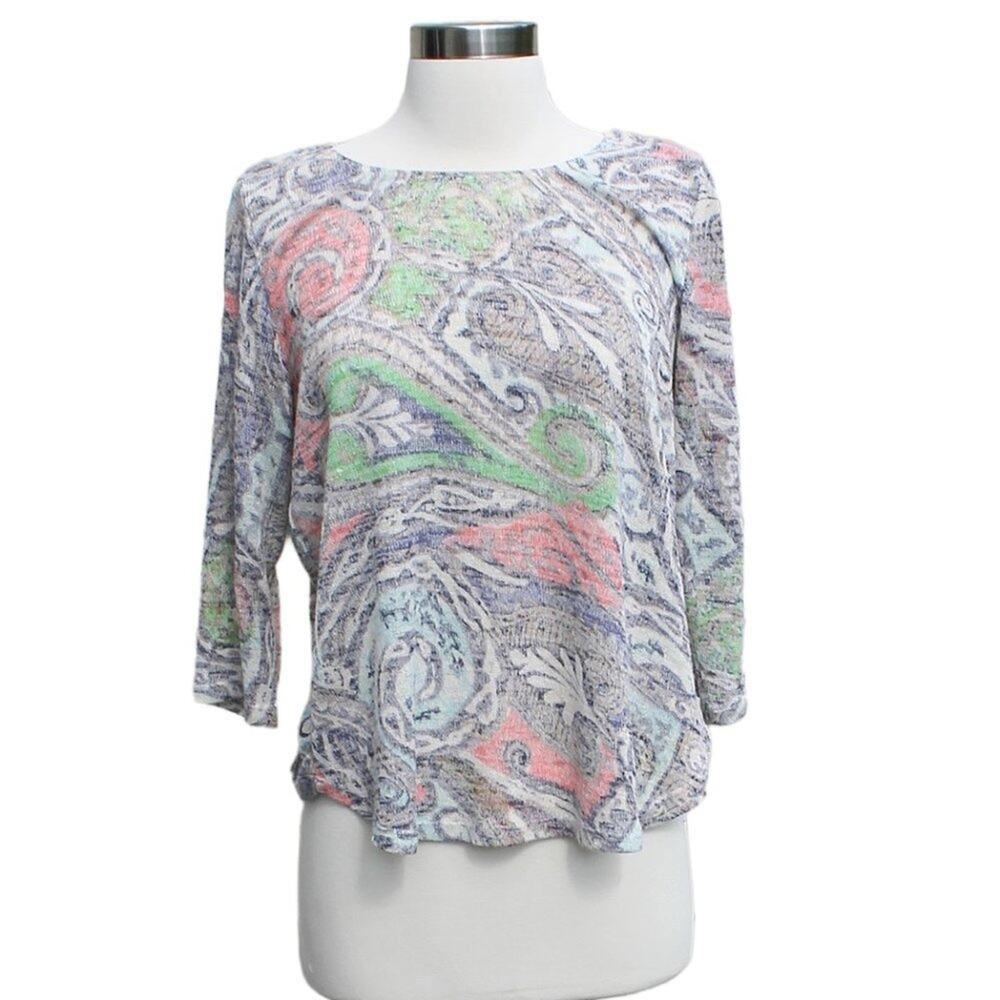 Tribal Women's  3/4 Sleeve Knit Top Burnout Paisley Print Size Medium